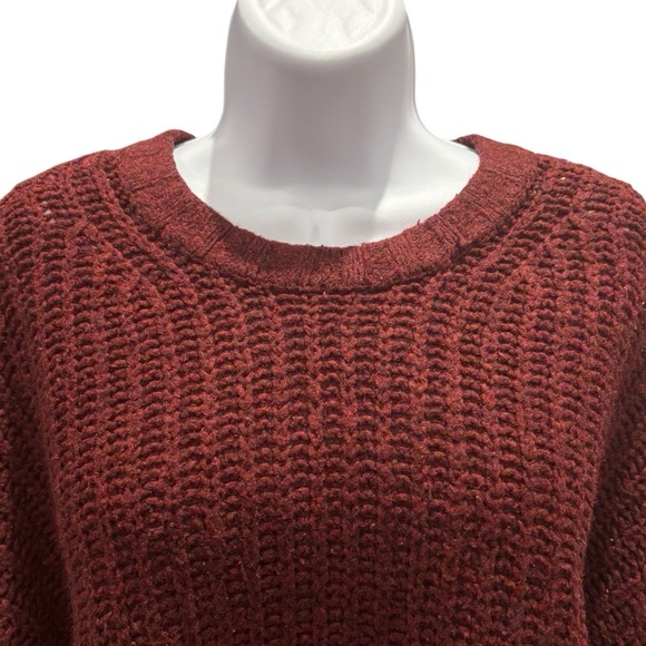 American Eagle Rust Red Chunky Knit‎ Cropped Sweater Women's Size S Long Sleeve - Picture 2 of 5
